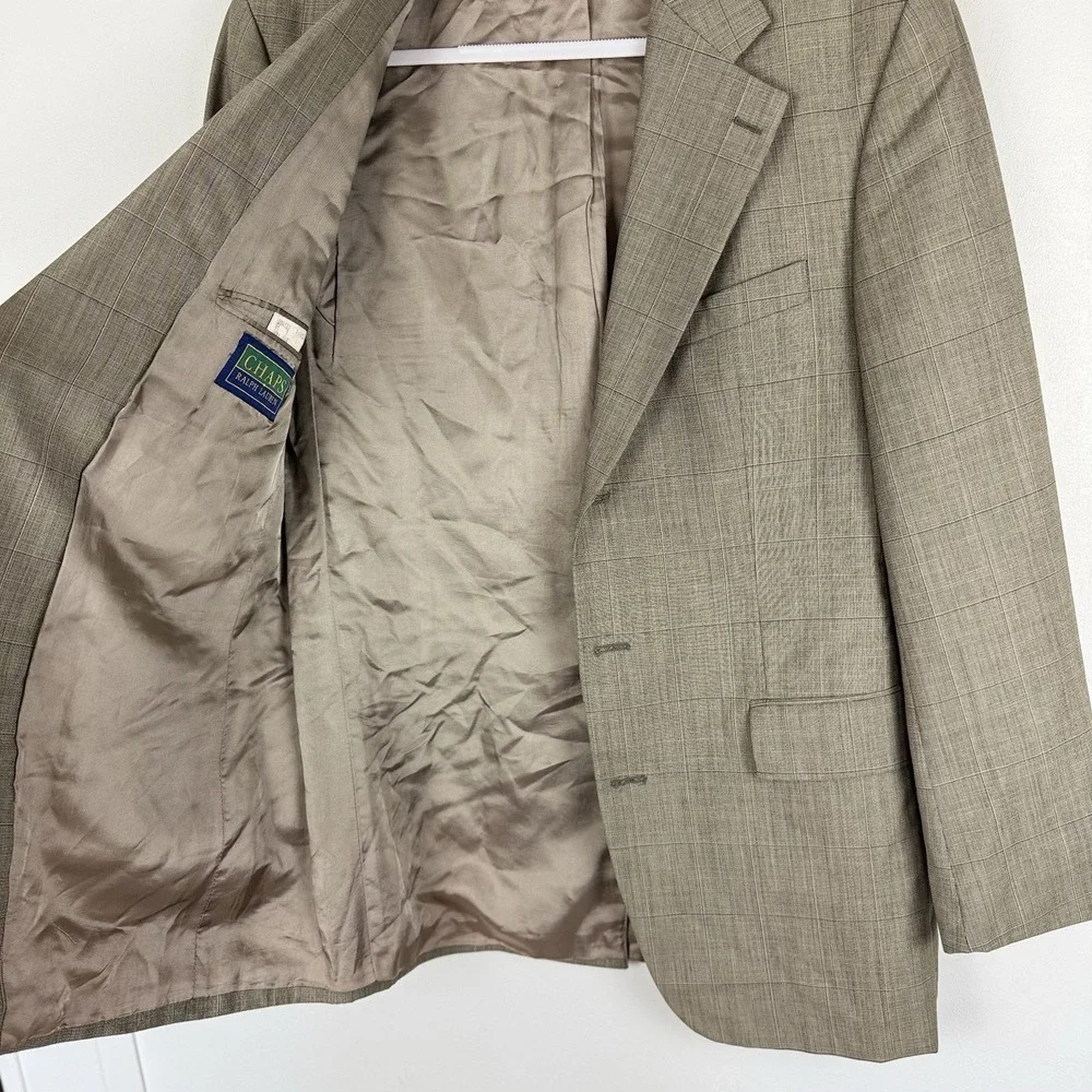 Vintage Chaps By Ralph Lauren Blazer Men's‎ 41L Tan Sports Coat Pure Virgin Wool